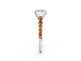 White gold Radiant Cut Diamond Cathedral Solitaire Ring with Round with Citrine side stone Pavé Band_14