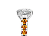 White gold Radiant Cut Diamond Cathedral Solitaire Ring with Round with Citrine side stone Pavé Band_17