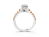White gold Radiant Cut Diamond Cathedral Solitaire Ring with Round with Citrine side stone Pavé Band_27