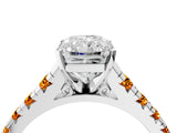 White gold Radiant Cut Diamond Cathedral Solitaire Ring with Round with Citrine side stone Pavé Band_28