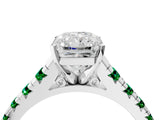 White gold Radiant Cut Diamond Cathedral Solitaire Ring with Round with Emerald side stone Pavé Band_4