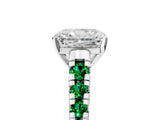 White gold Radiant Cut Diamond Cathedral Solitaire Ring with Round with Emerald side stone Pavé Band_5