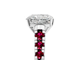 White gold Radiant Cut Diamond Cathedral Solitaire Ring with Round with Garnet side stone Pavé Band_17