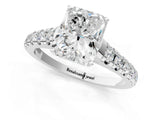 White gold Radiant Cut Diamond Cathedral Solitaire Ring with Round with Moissanite side stone Pavé Band_13