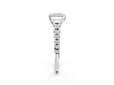 White gold Radiant Cut Diamond Cathedral Solitaire Ring with Round with Moissanite side stone Pavé Band_14