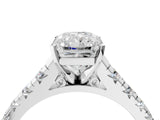 White gold Radiant Cut Diamond Cathedral Solitaire Ring with Round with Moissanite side stone Pavé Band_16