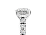 White gold Radiant Cut Diamond Cathedral Solitaire Ring with Round with Moissanite side stone Pavé Band_17