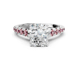 White gold Radiant Cut Diamond Cathedral Solitaire Ring with Round with Morganite side stone Pavé Band_12