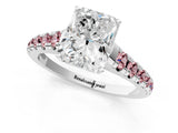 White gold Radiant Cut Diamond Cathedral Solitaire Ring with Round with Morganite side stone Pavé Band_13