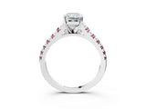 White gold Radiant Cut Diamond Cathedral Solitaire Ring with Round with Morganite side stone Pavé Band_15