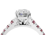 White gold Radiant Cut Diamond Cathedral Solitaire Ring with Round with Morganite side stone Pavé Band_16
