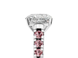 White gold Radiant Cut Diamond Cathedral Solitaire Ring with Round with Morganite side stone Pavé Band_17