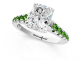 White gold Radiant Cut Diamond Cathedral Solitaire Ring with Round with Peridot side stone Pavé Band_1