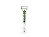 White gold Radiant Cut Diamond Cathedral Solitaire Ring with Round with Peridot side stone Pavé Band_2