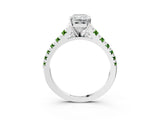 White gold Radiant Cut Diamond Cathedral Solitaire Ring with Round with Peridot side stone Pavé Band_3