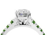 White gold Radiant Cut Diamond Cathedral Solitaire Ring with Round with Peridot side stone Pavé Band_4