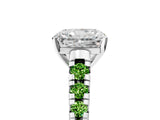 White gold Radiant Cut Diamond Cathedral Solitaire Ring with Round with Peridot side stone Pavé Band_5