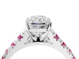 White gold Radiant Cut Diamond Cathedral Solitaire Ring with Round with Pink Sapphire side stone Pavé Band_16