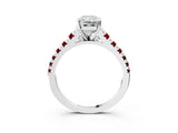 White gold Radiant Cut Diamond Cathedral Solitaire Ring with Round with Ruby side stone Pavé Band_27