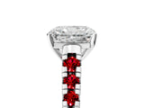 White gold Radiant Cut Diamond Cathedral Solitaire Ring with Round with Ruby side stone Pavé Band_29