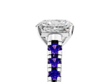 White gold Radiant Cut Diamond Cathedral Solitaire Ring with Round with Tanzanite side stone Pavé Band_17