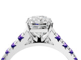 White gold Radiant Cut Diamond Cathedral Solitaire Ring with Round with Tanzanite side stone Pavé Band_4