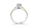 White gold Radiant Cut Diamond Cathedral Solitaire Ring with Round with Yellow Sapphire side stone Pavé Band_27