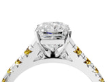 White gold Radiant Cut Diamond Cathedral Solitaire Ring with Round with Yellow Sapphire side stone Pavé Band_28