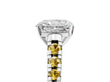 White gold Radiant Cut Diamond Cathedral Solitaire Ring with Round with Yellow Sapphire side stone Pavé Band_29