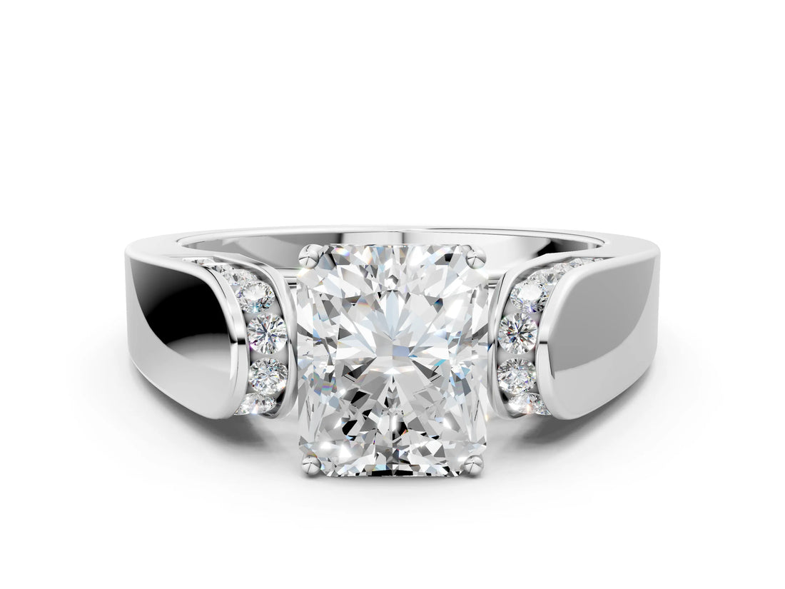 White gold Radiant Cut Diamond Channel Set Solitaire Ring with Four-Prong Setting_32