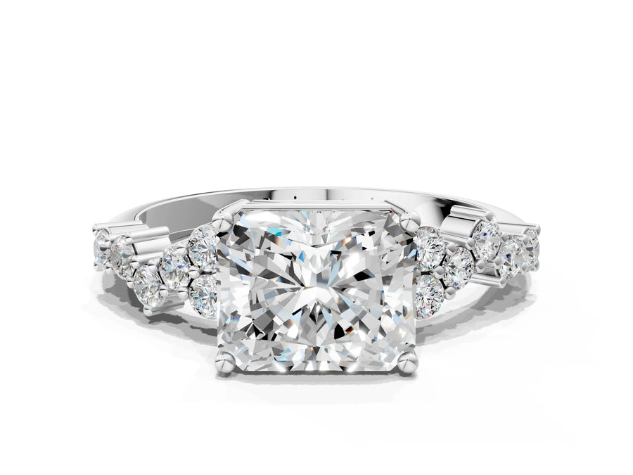 White gold Radiant Cut Diamond Cluster Pavé Band with Four-Prong Setting
