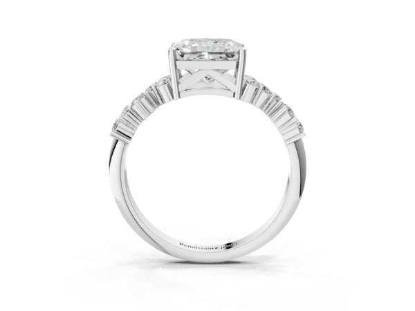 White gold Radiant Cut Diamond Cluster Pavé Band with Four-Prong Setting