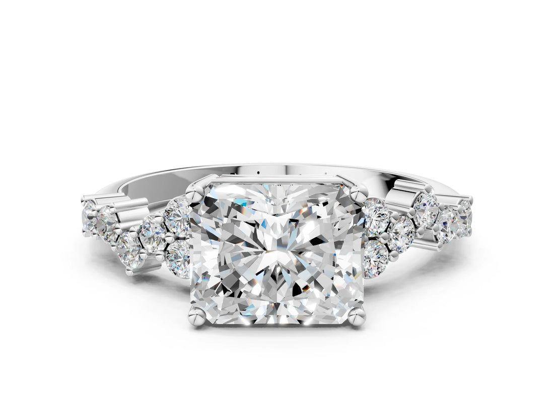 White gold Radiant Cut Diamond Cluster Pavé Band with Four-Prong Setting_9