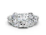 White gold Radiant Cut Diamond Cluster Ring with Round Accent Stones and Prong Setting on a Classic Band_75
