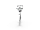 White gold Radiant Cut Diamond Cluster Ring with Round Accent Stones and Prong Setting on a Classic Band_77