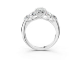White gold Radiant Cut Diamond Cluster Ring with Round Accent Stones and Prong Setting on a Classic Band_78