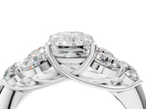 White gold Radiant Cut Diamond Cluster Ring with Round Accent Stones and Prong Setting on a Classic Band_82