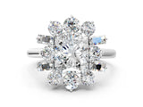 White gold Radiant Cut Diamond Cluster Ring with Round and Baguette Stones, Split Shank Band, Prong Setting_132