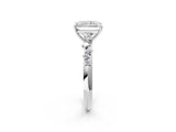 White gold Radiant Cut Diamond Cluster Side Stone Solitaire Ring with Prong Setting_100