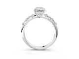 White gold Radiant Cut Diamond Cluster Side Stone Solitaire Ring with Prong Setting_101