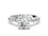 White gold Radiant Cut Diamond Cluster Side Stone Solitaire Ring with Prong Setting_98