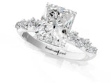 White gold Radiant Cut Diamond Cluster Side Stone Solitaire Ring with Prong Setting_99