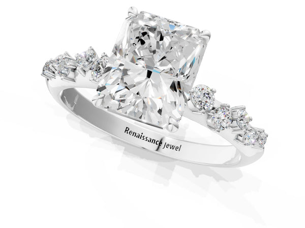 Sterling Silver Radiant Cut Graduated Cluster Engagement Ring Setting