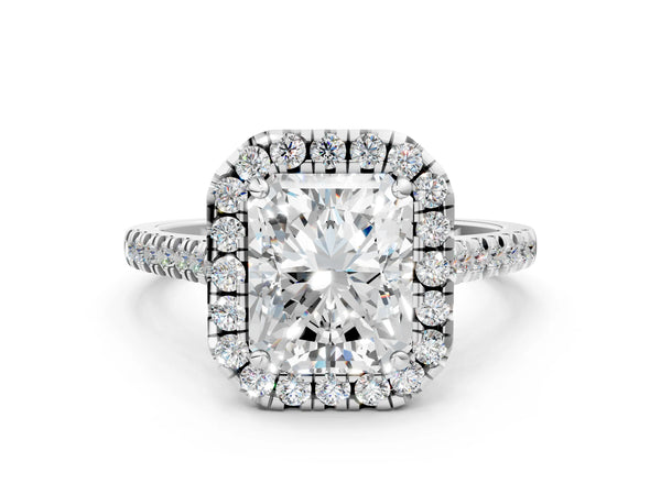 White gold Cushion Diamond Cushion Halo Ring with Pavé Band