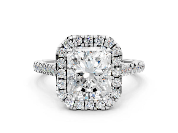 White gold Cushion Diamond Cushion Halo Ring with Pavé Band