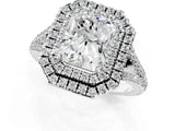 White gold Radiant Cut Diamond Double Halo Ring with Pavé Band and Prong Setting_169
