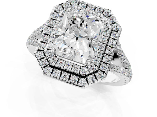 Platinum Radiant Cut Stacked Double Halo Engagement Ring Setting