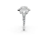 White gold Radiant Cut Diamond Double Halo Ring with Pavé Band and Prong Setting_170