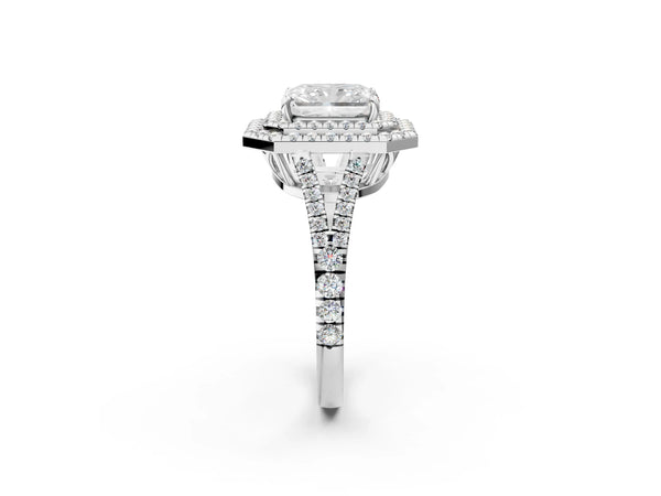 Platinum Radiant Cut Stacked Double Halo Engagement Ring Setting
