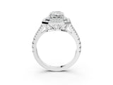 White gold Radiant Cut Diamond Double Halo Ring with Pavé Band and Prong Setting_171